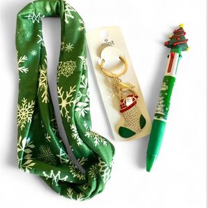 Green Snowflake Headband, green Christmas pen, holiday Keychain NEW